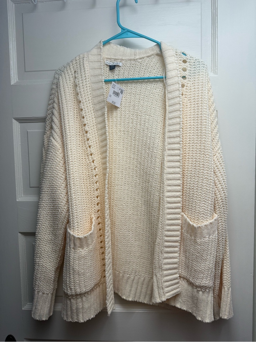 American Eagle Outfitters Cream Open-Front Knit Cardigan